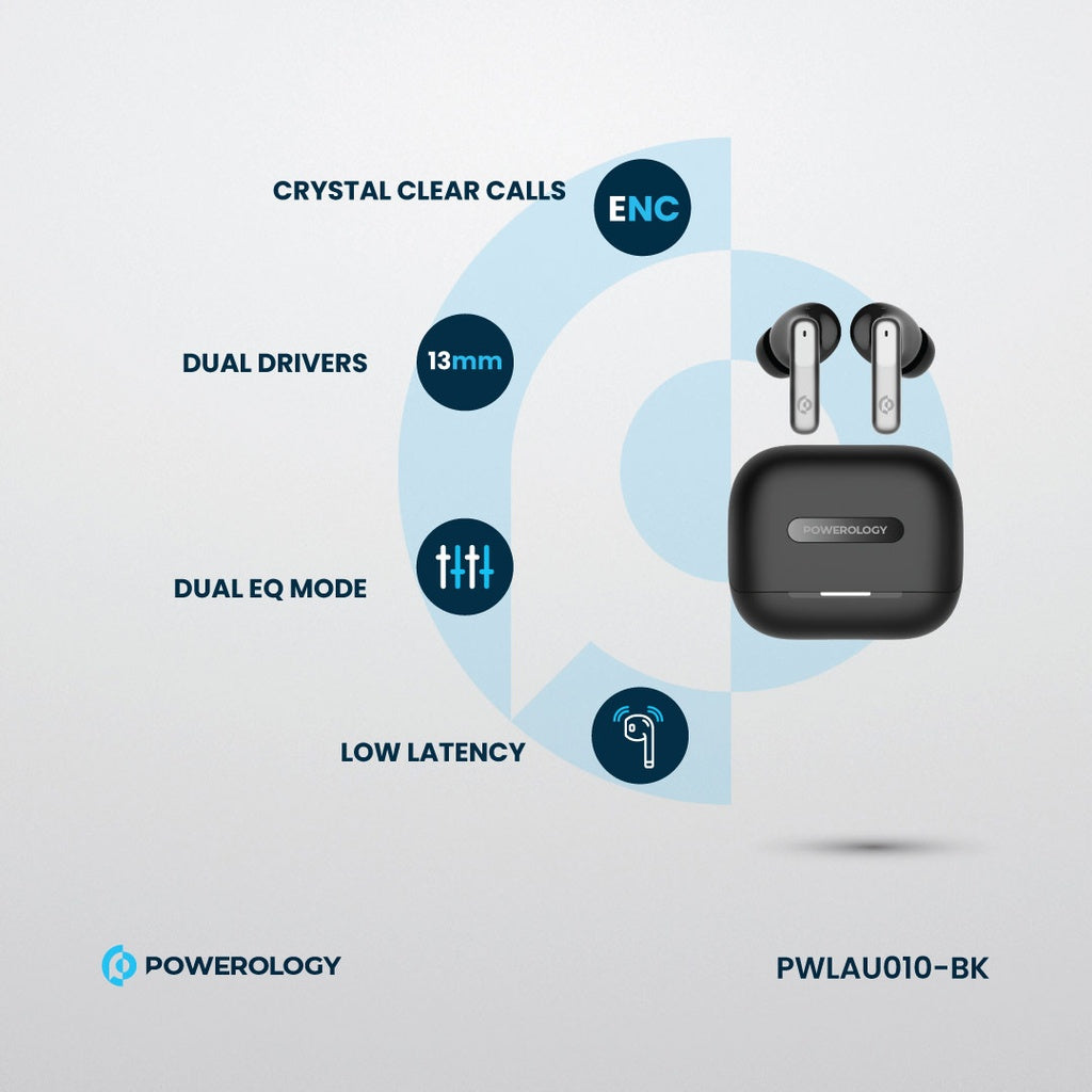 Powerology 6 Mic Hybrid ANC + ENC True Wireless Buds