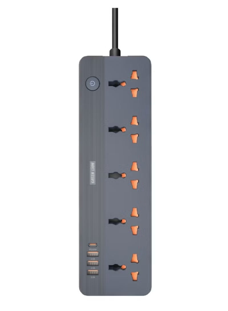 GS-250 Power Socket 2500W, Fast Charging, Lightning &amp; Overload Protection, UK Plug 2M Power Cord, Flame Retardant, Simultaneously Charging, 4 USB ports, 5 AC plugs, 250V Voltage
