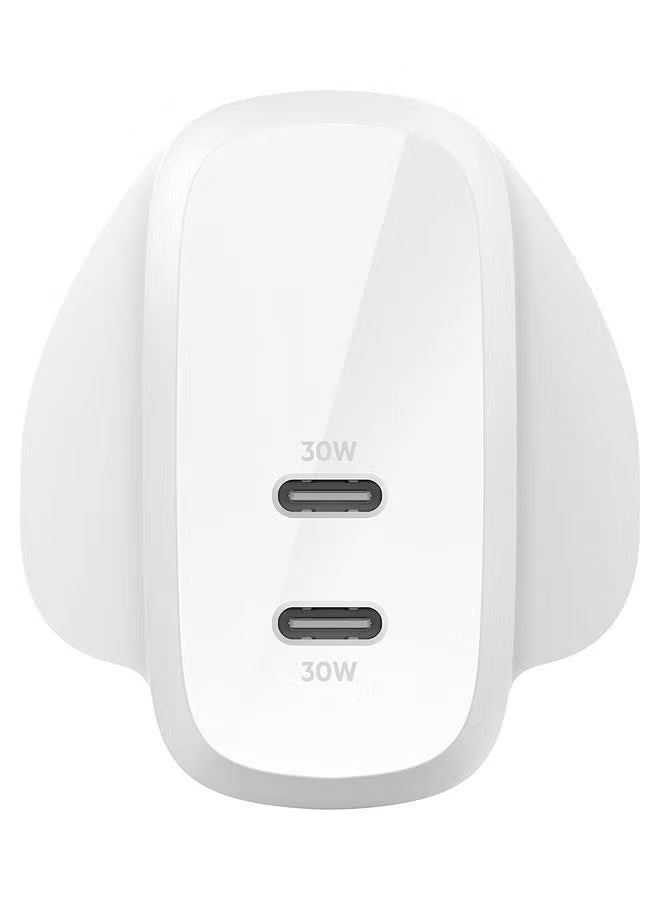 Belkin BoostCharge Dual USB-C Plug with PPS 60W Compatible w/USB-C to Lightning Cable &amp;amp; USB-C to USB-C
