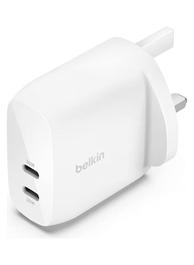 Belkin BoostCharge Dual USB-C Plug with PPS 60W Compatible w/USB-C to Lightning Cable &amp;amp; USB-C to USB-C